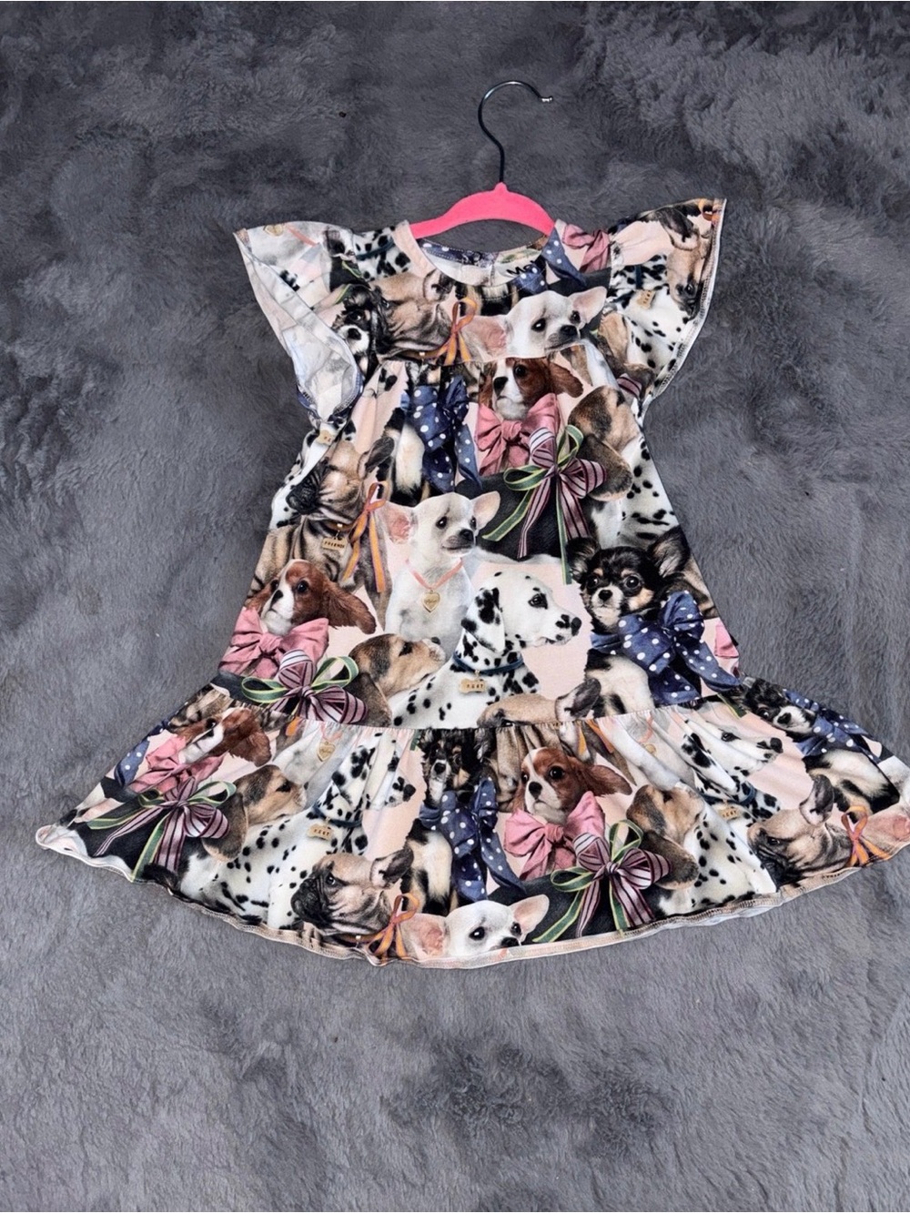 Molo Girls Multi-Colored Puppy Print Dress with Pink Accents